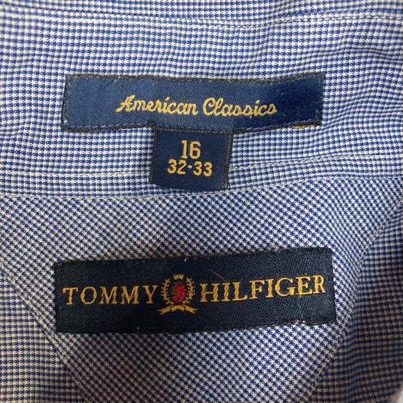 Tommy Hilfiger American Classics Blue Gingham Button Down Dress Shirt Mens 16 - Picture 8 of 11